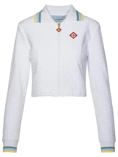 Casablanca Towelling-finish Cropped Bomber Jacket In White