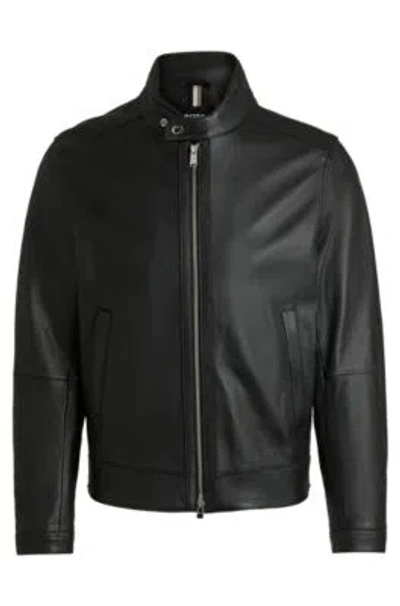 Hugo Boss Regular-fit Jacket In Grained Leather In Black