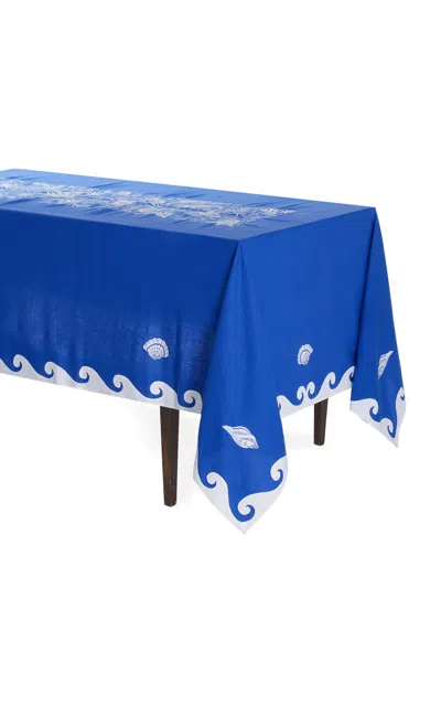 Taf Firenze Hand Embroidered And Appliqué Rectangle Tablecloth With 12 Napkins In Blue