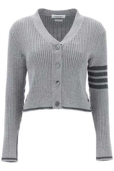 Thom Browne Cropped Cable-knit Cardigan In Grey