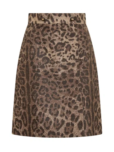 Dolce & Gabbana Leopard-print Wool-blend Jacquard Mini Skirt In Multi