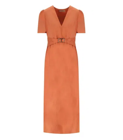 Twinset Belted Poplin Midi Dress In Orange
