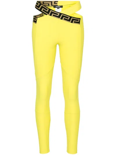 Versace Leggings Con Bordo Greca In Yellow