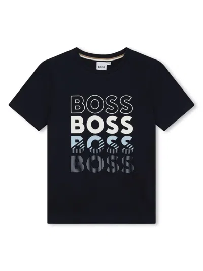 Hugo Boss T-shirt In Jersey Di Cotone Con Logo Ripetuto In Blue