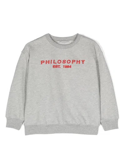 Philosophy Kids' Felpa Con Ricamo Logo In Grey