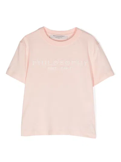 Philosophy Kids' T-shirt Con Ricamo Logo In Pink