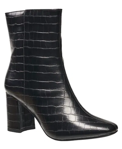 H Halston Women's Ella Heeled Croco Boots In Black