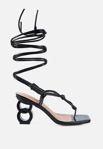 London Rag Cassino Thong Lace Up Chain Heel Sandal In Black
