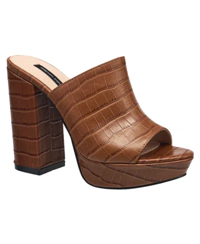 French Connection Women's Lewis Croc Faux Leather Peep Toe Sandal In Brown