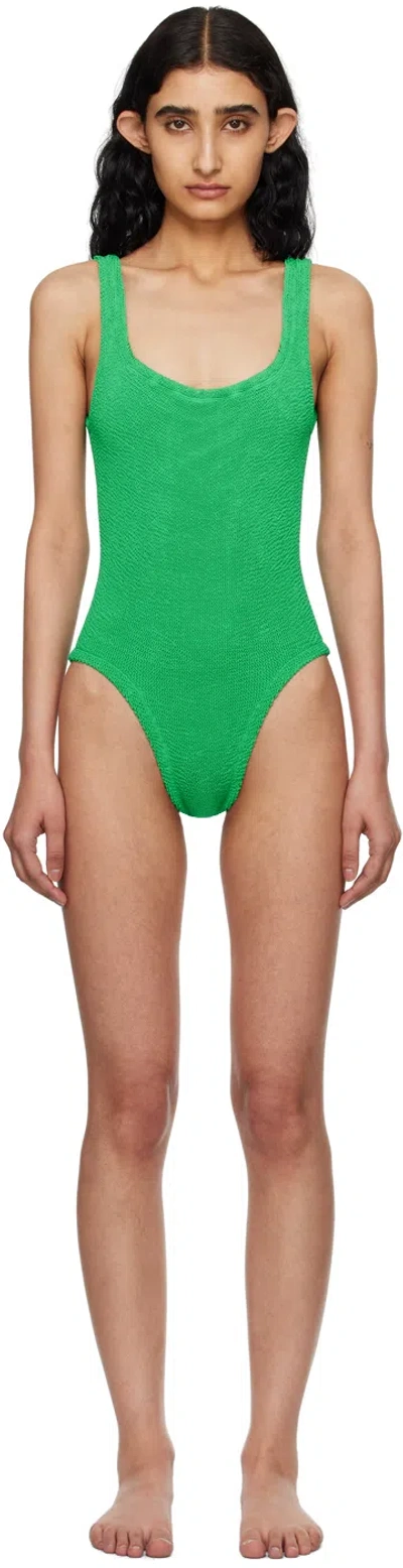 Hunza G Green One-piece Swimsuit With Squared Neckline In Ribbed Stretch Polyamide Woman