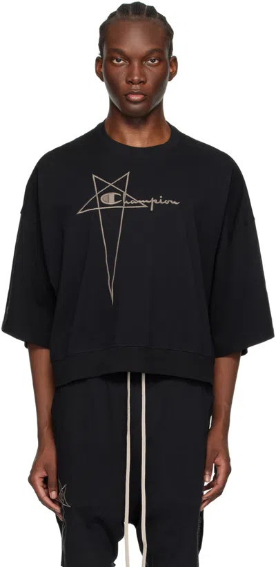 Rick Owens Champion Tommy Oversized Logo-embroidered Cotton-jersey T-shirt In Black