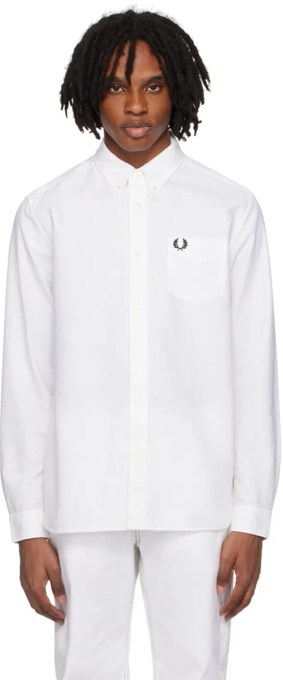 Fred Perry Embroidered-logo Cotton Shirt In White