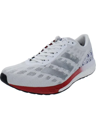 Adidas Originals Adizero Boston 9 Mens Lace Up Trainers Running Shoes In White