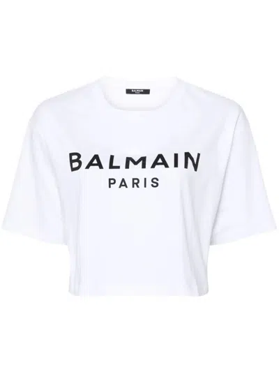 Balmain Printed Cropped T-shirt Clothing In White