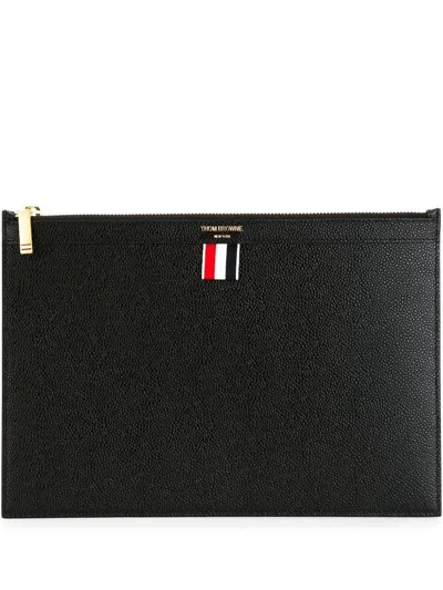 Thom Browne Small Document Holder In Pebble Grain Leather Accessories In Black