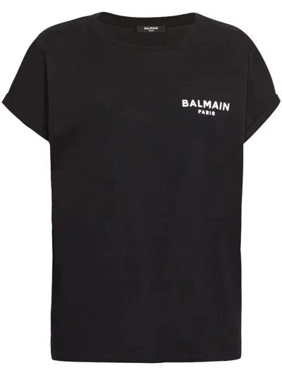Balmain Flock Detail T-shirt Clothing In Black