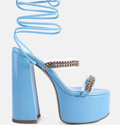 London Rag Indulgence Metal Chain Lace Up Chunky Sandals In Blue