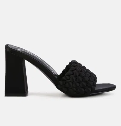 London Rag Lust Look Braided Satin Block Sandals In Black