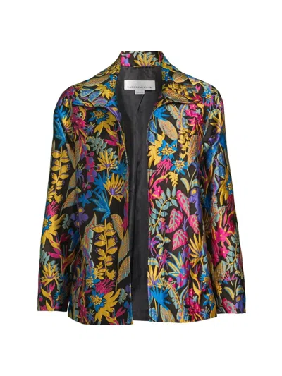 Caroline Rose Women's Plus Size Floral Jacquard Easy Jacket In Multi/black