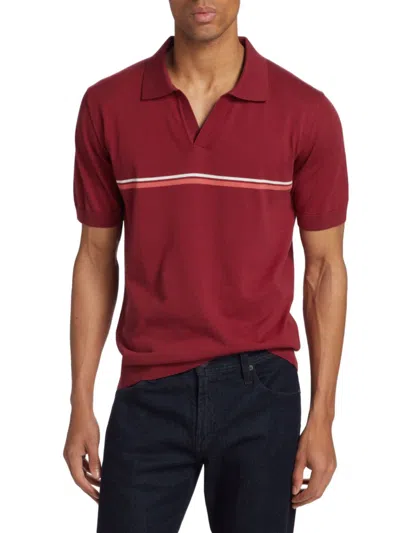 Saks Fifth Avenue Men's Striped Cotton Polo Shirt In Brick Red