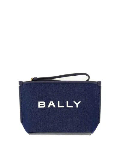 Bally Logo Printed Zipped Clutch Bag In Blue