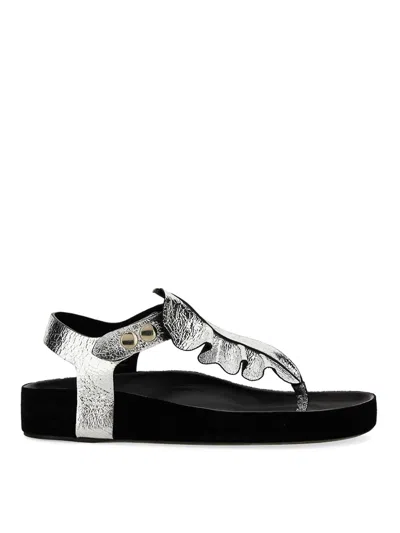 Isabel Marant Metallic Crinkle Leather Sandals In Silver