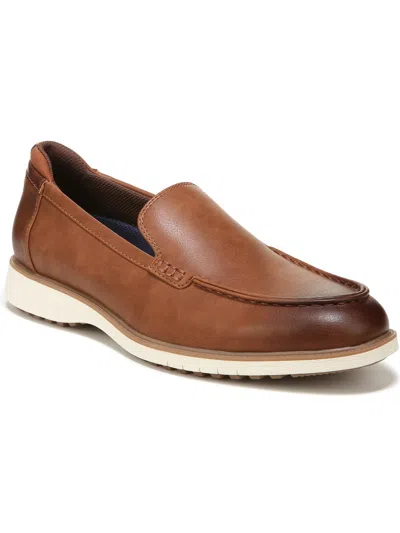 Dr. Scholl's Shoes Synce Up Moc Mens Faux Leather Round Toe Loafers In Brown