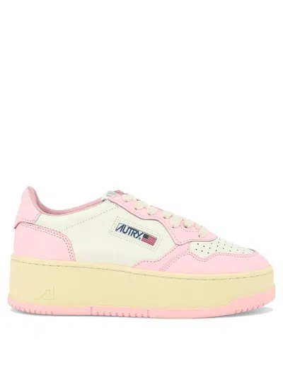 Autry Platform Leather Trainer In Pink