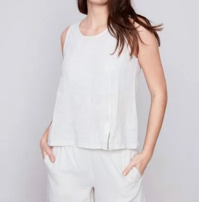 Charlie B Linen With Slit Tank Top In Natural In White