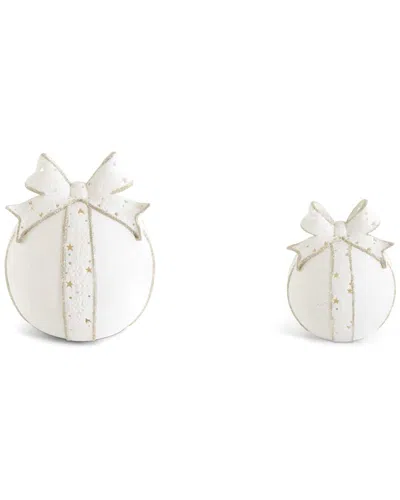 K & K Interiors Set Of 2 Black & White Porcelain Led Tabletop Ornaments