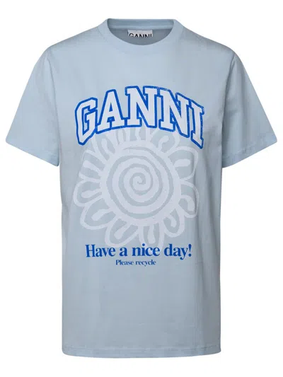 Ganni Light Blue Cotton T-shirt