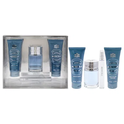 New Brand Invincible By  For Men - 4 Pc Gift Set 3.3oz Edt Spray, 0.5oz Edt Spray, 4.3oz After Shave, In White