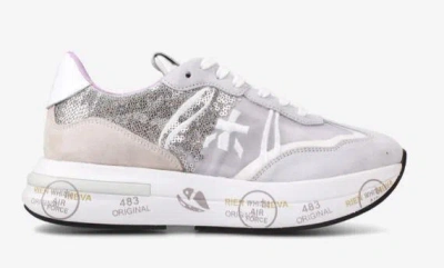 Premiata Cassie Sequin-embellished Sneakers In Beige/grey