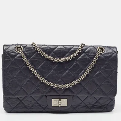 Pre-owned Chanel Navy Quilted Aged Leather 227 Reissue 2.55 Flap Bag In Blue