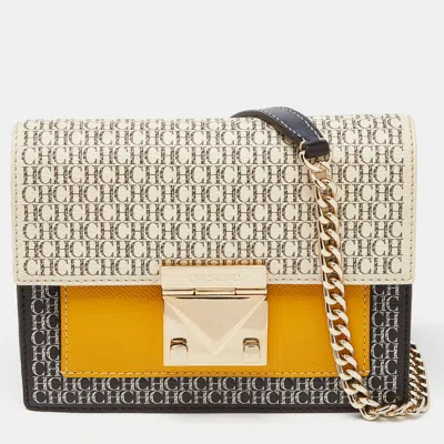 Ch Carolina Herrera Color Monogram Coated Canvas And Leather Chain Bag In Multi