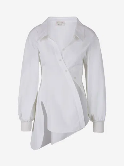Alexander Mcqueen Asymmetric Poplin Shirt In White