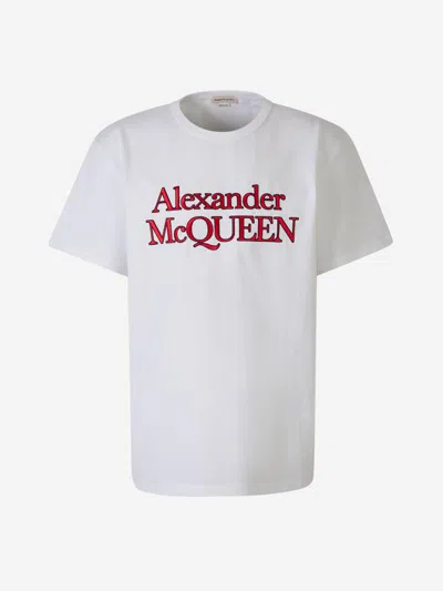 Alexander Mcqueen Cotton Logo T-shirt In Contrast Embroidered Logo