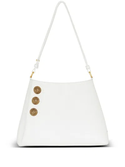 Balmain Emblème Shoulder Bag In Leather In 0fa Blanc