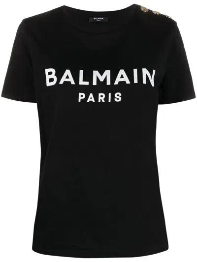 Balmain Logo Print T-shirt Clothing In Black
