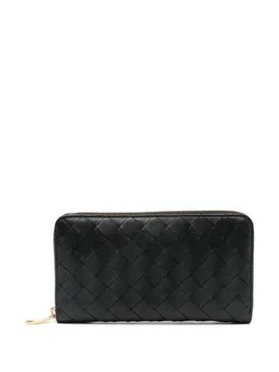 Bottega Veneta Large Braided Zippered Wallet Accessories In Black