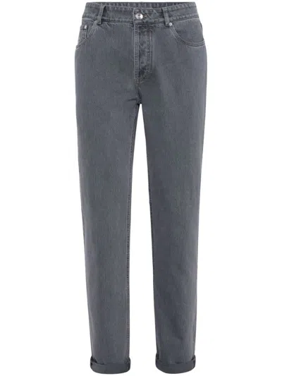 Brunello Cucinelli Men's Grayscale Denim Traditional Fit Five Pocket Jeans