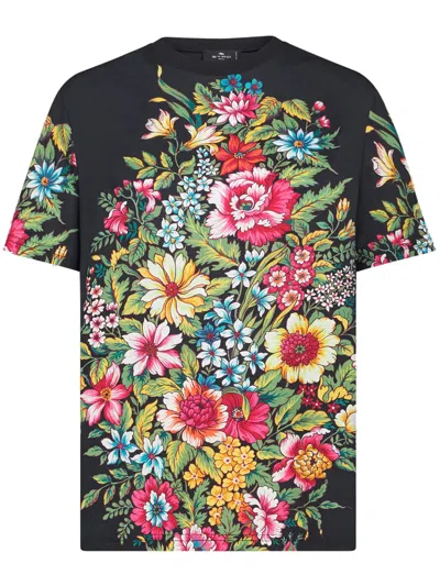 Etro Floral-print Cotton T-shirt In Black