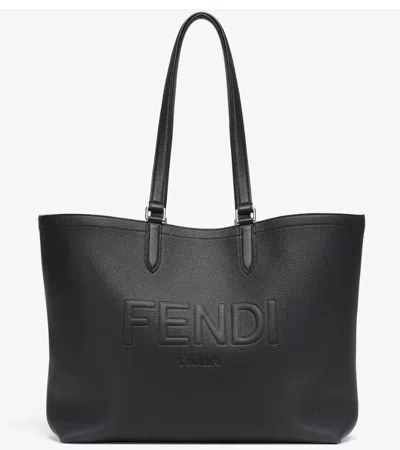 Fendi " Roma" Leather Shopper In Black