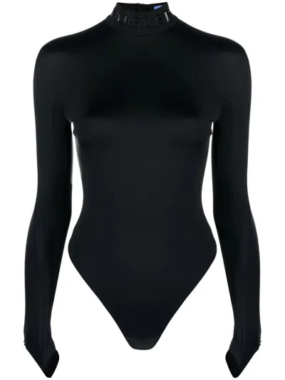Mugler High-neck Bodysuit With Logo In Black