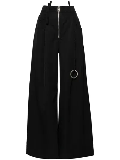 Attico Gabardine Pence Zip-up Wide Pants In Black