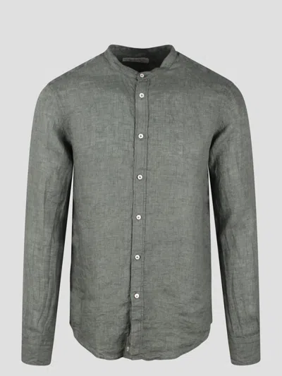 Brian Dales Mandarin Collar Linen Shirt In Gray