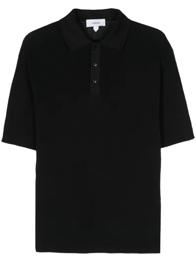 Lardini Open-knit Polo Shirt In Black