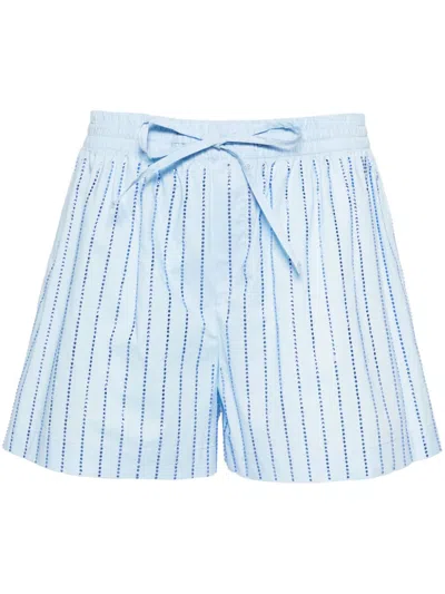 Giuseppe Di Morabito Short Striped Shorts With Rhinestones In Clear Blue