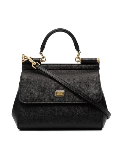 Dolce & Gabbana Sicily Small Textured-leather Shoulder Bag In Black