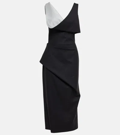 Alexander Mcqueen Pinstripe Draped Wool Midi Dress In Black